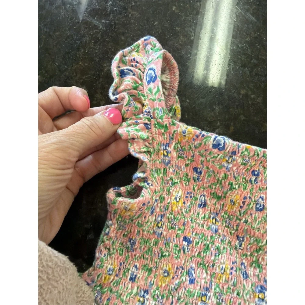 Ralph Lauren Toddler Dress Sz 12m Smocked Sundress Knit Cotton Floral‎ Flutter